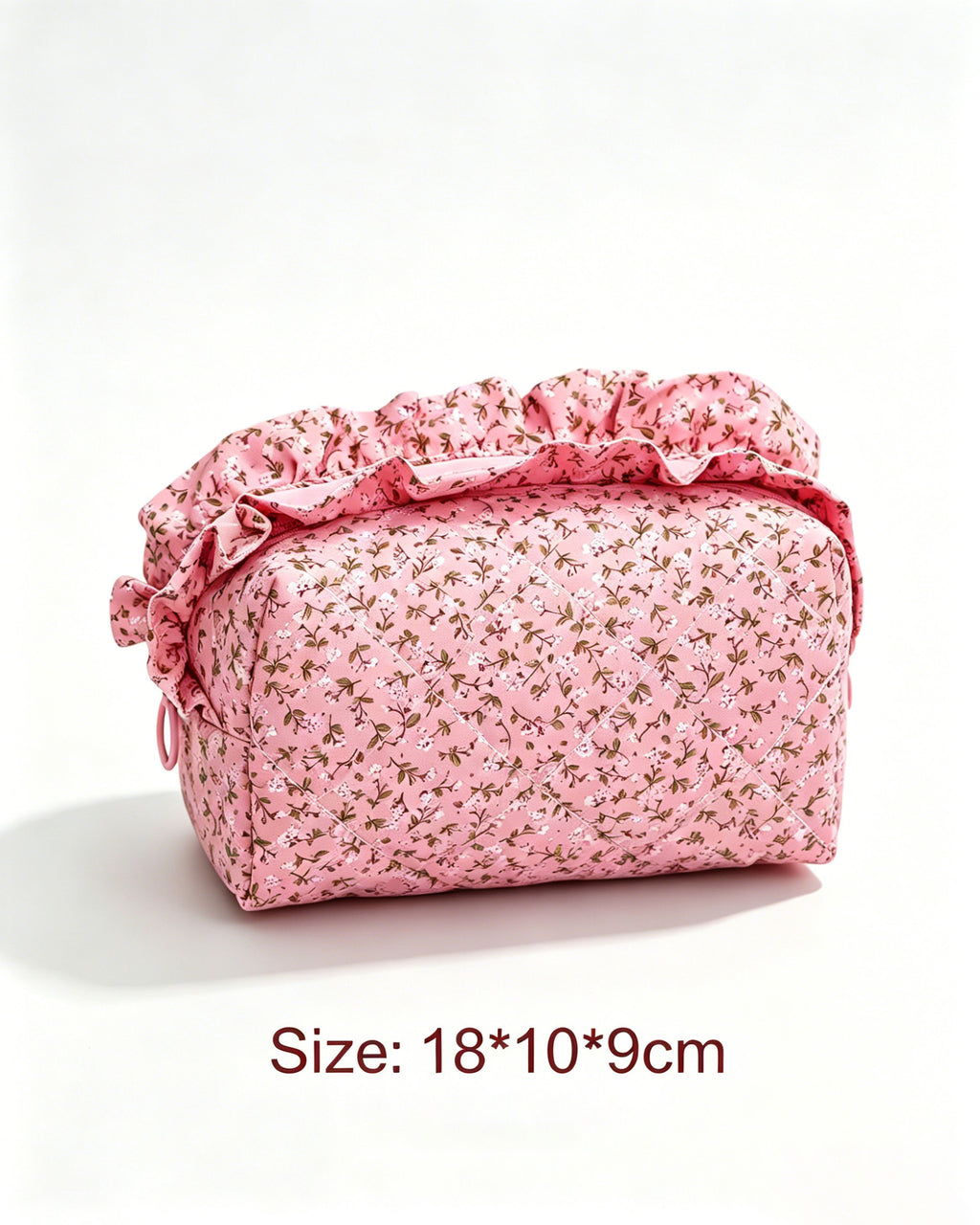 Wholesale Pink Floral Quilted Ruffle Cosmetic Bag Weekend Boutique SP062